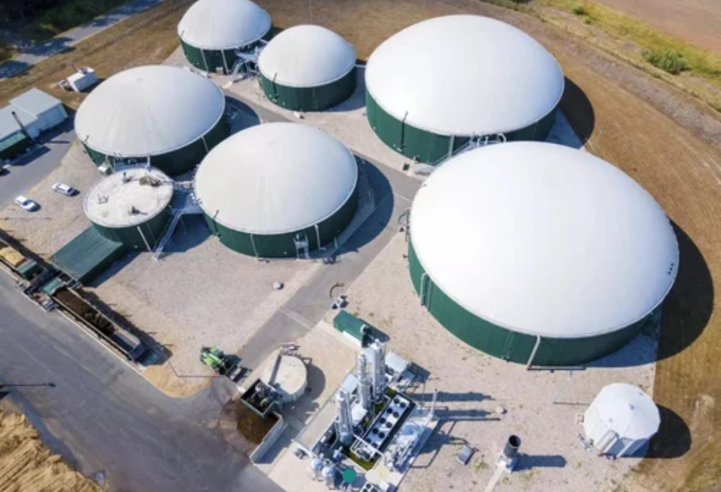 Aerial view of Jyoti BioEnergy Digester Tanks Plant